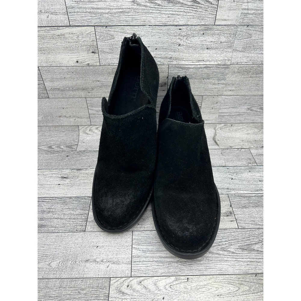 Born Kerri Black Suede Ankle Booties Side Cutout Block Heel Women Sz 6.5M F14206